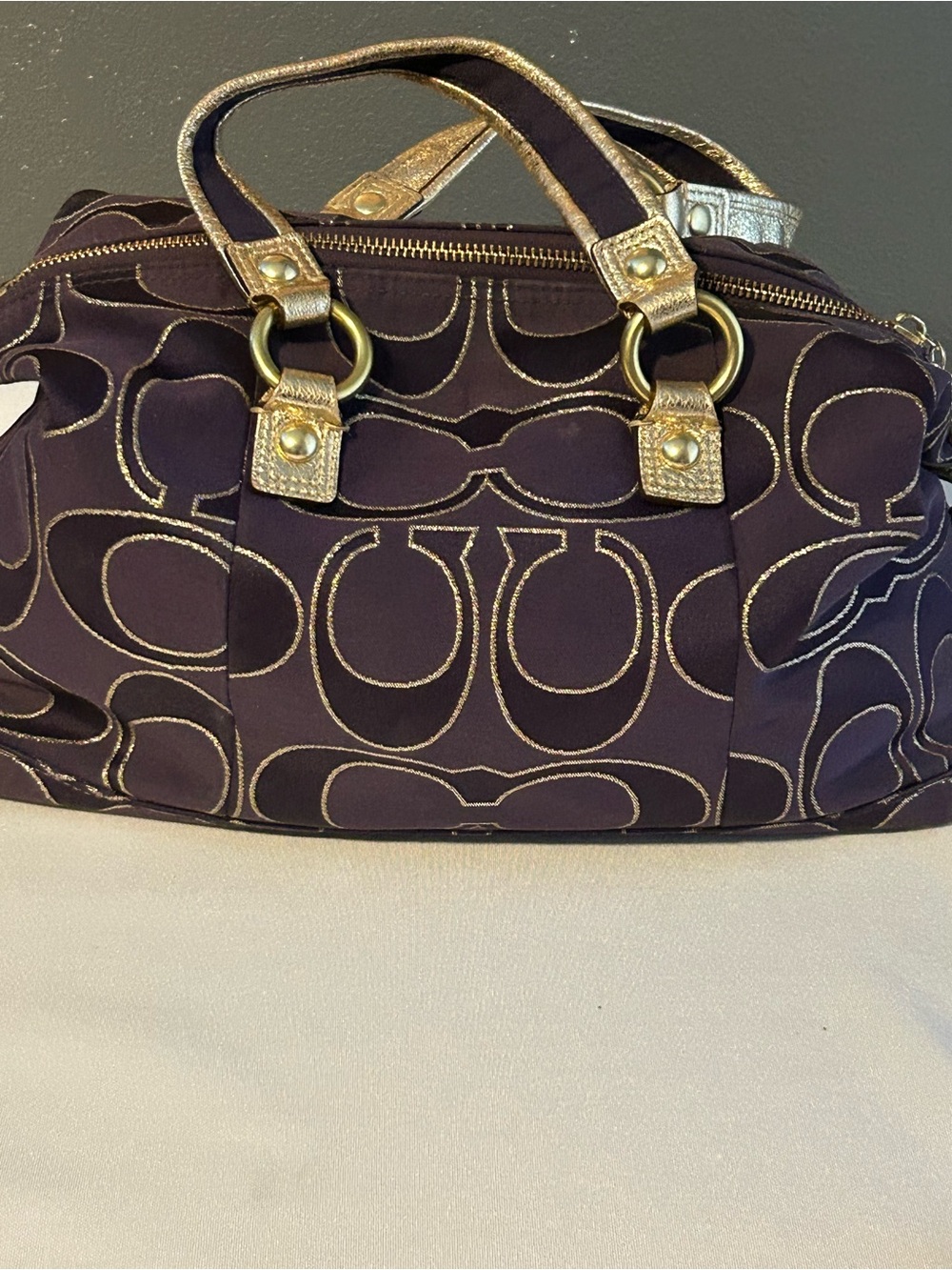 Coach Poppy Purple and Gold Metallic Signature Satchel - Picture 3 of 7
